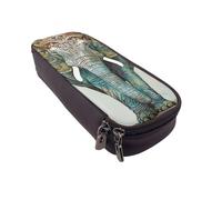 BNVSADC Elephant Print Printed PU Leather Flip Pencil Case, Cute Pencil Box Pen Bag Stationery Organizer Makeup Bag for School Office Travel
