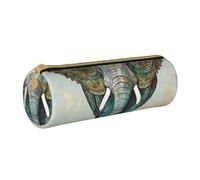 BNVSADC Elephant Print Printed Round Pencil Case Leather Pencil Pouch Cute Stationery Pencil Pen Bag for School Office Travel