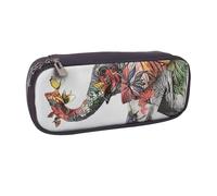 BNVSADC Elephant Printed Leather Pencil Pen Case & Makeup Bag - Stylish Pencil Bag Stationery Organizer Pouch for School Office Travel
