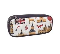 BNVSADC England Symbols Printed Leather Pencil Pen Case & Makeup Bag - Stylish Pencil Bag Stationery Organizer Pouch for School Office Travel