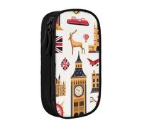 BNVSADC England Symbols Printed Pencil Case for Girls Boys, Large Capacity Pencil Pouch Cute Pencil Box Adult Makeup Bag with 2 Compartments, Black