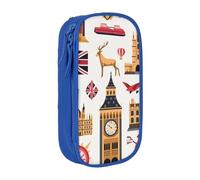 BNVSADC England Symbols Printed Pencil Case for Girls Boys, Large Capacity Pencil Pouch Cute Pencil Box Adult Makeup Bag with 2 Compartments, Blue