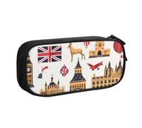 BNVSADC England Symbols Printed Pencil Case Large Pen Bag Cute Pencil Box Pouch Office School Stationery Organizer for Girls Boys, Black