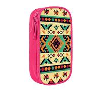 BNVSADC Ethnic Geometric Pattern Printed Pencil Case for Girls Boys, Large Capacity Pencil Pouch Cute Pencil Box Adult Makeup Bag with 2 Compartments, Pink
