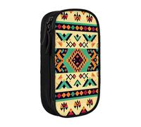 BNVSADC Ethnic Geometric Pattern Printed Pencil Case for Girls Boys, Large Capacity Pencil Pouch Cute Pencil Box Adult Makeup Bag with 2 Compartments, Black