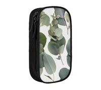 BNVSADC Eucalyptus Leaves Printed Pencil Case for Girls Boys, Large Capacity Pencil Pouch Cute Pencil Box Adult Makeup Bag with 2 Compartments, Black