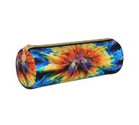 BNVSADC Exotic Tribe Tie Dye Style Printed Round Pencil Case Leather Pencil Pouch Cute Stationery Pencil Pen Bag for School Office Travel