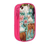 BNVSADC Farm Animal Printed Pencil Case for Girls Boys, Large Capacity Pencil Pouch Cute Pencil Box Adult Makeup Bag with 2 Compartments, Pink