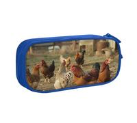 BNVSADC Farm Chickens Printed Pencil Case Large Pen Bag Cute Pencil Box Pouch Office School Stationery Organizer for Girls Boys, Blue