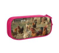 BNVSADC Farm Chickens Printed Pencil Case Large Pen Bag Cute Pencil Box Pouch Office School Stationery Organizer for Girls Boys, Pink