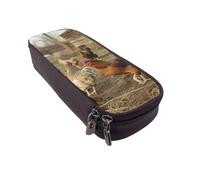 BNVSADC Farm Chickens Printed PU Leather Flip Pencil Case, Cute Pencil Box Pen Bag Stationery Organizer Makeup Bag for School Office Travel