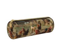 BNVSADC Farm Chickens Printed Round Pencil Case Leather Pencil Pouch Cute Stationery Pencil Pen Bag for School Office Travel