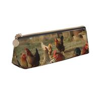 BNVSADC Farm Chickens Printed Triangle Pencil Case Leather Pencil Pouch Cute Stationery Pencil Pen Bag for School Office Travel