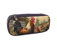 BNVSADC Farm Print Chicken and Rooster Printed Leather Pencil Pen Case & Makeup Bag - Stylish Pencil Bag Stationery Organizer Pouch for School Office Travel