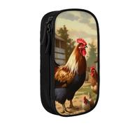 BNVSADC Farm Print Chicken and Rooster Printed Pencil Case for Girls Boys, Large Capacity Pencil Pouch Cute Pencil Box Adult Makeup Bag with 2 Compartments, Black