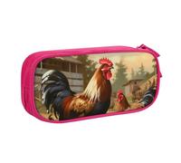 BNVSADC Farm Print Chicken and Rooster Printed Pencil Case Large Pen Bag Cute Pencil Box Pouch Office School Stationery Organizer for Girls Boys, Pink