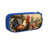 BNVSADC Farm Print Chicken and Rooster Printed Pencil Case Large Pen Bag Cute Pencil Box Pouch Office School Stationery Organizer for Girls Boys, Blue