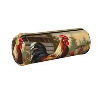 BNVSADC Farm Print Chicken and Rooster Printed Round Pencil Case Leather Pencil Pouch Cute Stationery Pencil Pen Bag for School Office Travel
