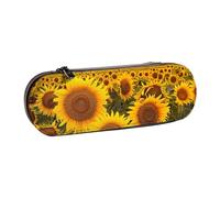 BNVSADC Farm Sunflowers Printed Leather Pencil Pen Case & Makeup Bag - Stylish Hard Shell Pencil Bag Stationery Organizer Pouch for School Office Travel