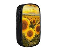 BNVSADC Farm Sunflowers Printed Pencil Case for Girls Boys, Large Capacity Pencil Pouch Cute Pencil Box Adult Makeup Bag with 2 Compartments, Black