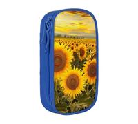 BNVSADC Farm Sunflowers Printed Pencil Case for Girls Boys, Large Capacity Pencil Pouch Cute Pencil Box Adult Makeup Bag with 2 Compartments, Blue