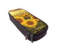BNVSADC Farm Sunflowers Printed PU Leather Flip Pencil Case, Cute Pencil Box Pen Bag Stationery Organizer Makeup Bag for School Office Travel