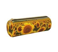 BNVSADC Farm Sunflowers Printed Round Pencil Case Leather Pencil Pouch Cute Stationery Pencil Pen Bag for School Office Travel