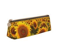 BNVSADC Farm Sunflowers Printed Triangle Pencil Case Leather Pencil Pouch Cute Stationery Pencil Pen Bag for School Office Travel