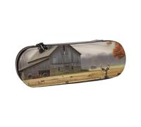 BNVSADC Farm with Deer Printed Leather Pencil Pen Case & Makeup Bag - Stylish Hard Shell Pencil Bag Stationery Organizer Pouch for School Office Travel