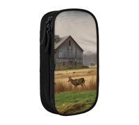 BNVSADC Farm with Deer Printed Pencil Case for Girls Boys, Large Capacity Pencil Pouch Cute Pencil Box Adult Makeup Bag with 2 Compartments, Black
