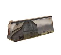 BNVSADC Farm with Deer Printed Triangle Pencil Case Leather Pencil Pouch Cute Stationery Pencil Pen Bag for School Office Travel