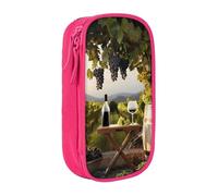 BNVSADC Farmhouse red Wine Printed Pencil Case for Girls Boys, Large Capacity Pencil Pouch Cute Pencil Box Adult Makeup Bag with 2 Compartments, Pink