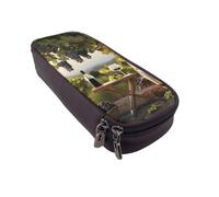 BNVSADC Farmhouse red Wine Printed PU Leather Flip Pencil Case, Cute Pencil Box Pen Bag Stationery Organizer Makeup Bag for School Office Travel