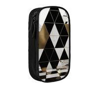 BNVSADC Fashion Modern Black White Gold Triangles Printed Pencil Case for Girls Boys, Large Capacity Pencil Pouch Cute Pencil Box Adult Makeup Bag with 2 Compartments, Black