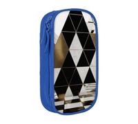 BNVSADC Fashion Modern Black White Gold Triangles Printed Pencil Case for Girls Boys, Large Capacity Pencil Pouch Cute Pencil Box Adult Makeup Bag with 2 Compartments, Blue
