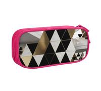 BNVSADC Fashion Modern Black White Gold Triangles Printed Pencil Case Large Pen Bag Cute Pencil Box Pouch Office School Stationery Organizer for Girls Boys, Pink