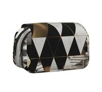 BNVSADC Fashion Modern Black White Gold Triangles Printed Print Flip Top Double Layer Pencil Case - Large Capacity School Supplies Organizer for Students, Kids, Teens, Artists, Travel & Office Use