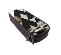 BNVSADC Fashion Modern Black White Gold Triangles Printed PU Leather Flip Pencil Case, Cute Pencil Box Pen Bag Stationery Organizer Makeup Bag for School Office Travel