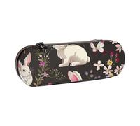 BNVSADC Festival Bunny Floral Printed Leather Pencil Pen Case & Makeup Bag - Stylish Hard Shell Pencil Bag Stationery Organizer Pouch for School Office Travel