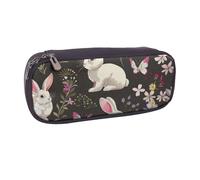 BNVSADC Festival Bunny Floral Printed Leather Pencil Pen Case & Makeup Bag - Stylish Pencil Bag Stationery Organizer Pouch for School Office Travel