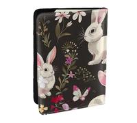 BNVSADC Festival Bunny Floral Printed Passport Holder Travel PU Leather Passport Cover Case Organiser for Men Women, 6.5 inch
