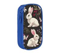 BNVSADC Festival Bunny Floral Printed Pencil Case for Girls Boys, Large Capacity Pencil Pouch Cute Pencil Box Adult Makeup Bag with 2 Compartments, Blue