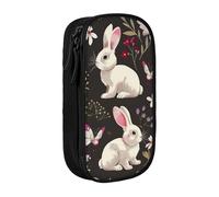 BNVSADC Festival Bunny Floral Printed Pencil Case for Girls Boys, Large Capacity Pencil Pouch Cute Pencil Box Adult Makeup Bag with 2 Compartments, Black