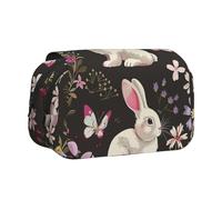 BNVSADC Festival Bunny Floral Printed Print Flip Top Double Layer Pencil Case - Large Capacity School Supplies Organizer for Students, Kids, Teens, Artists, Travel & Office Use