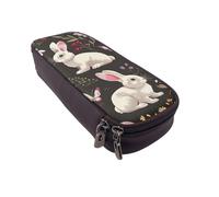 BNVSADC Festival Bunny Floral Printed PU Leather Flip Pencil Case, Cute Pencil Box Pen Bag Stationery Organizer Makeup Bag for School Office Travel