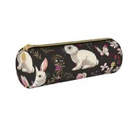 BNVSADC Festival Bunny Floral Printed Round Pencil Case Leather Pencil Pouch Cute Stationery Pencil Pen Bag for School Office Travel