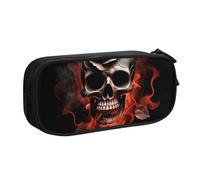 BNVSADC Fire Skull Rose Printed Pencil Case Large Pen Bag Cute Pencil Box Pouch Office School Stationery Organizer for Girls Boys, Black