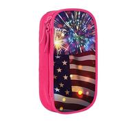 BNVSADC Firework American Flag 4Th of July Printed Pencil Case for Girls Boys, Large Capacity Pencil Pouch Cute Pencil Box Adult Makeup Bag with 2 Compartments, Pink