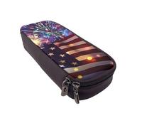 BNVSADC Firework American Flag 4Th of July Printed PU Leather Flip Pencil Case, Cute Pencil Box Pen Bag Stationery Organizer Makeup Bag for School Office Travel