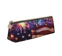 BNVSADC Firework American Flag 4Th of July Printed Triangle Pencil Case Leather Pencil Pouch Cute Stationery Pencil Pen Bag for School Office Travel